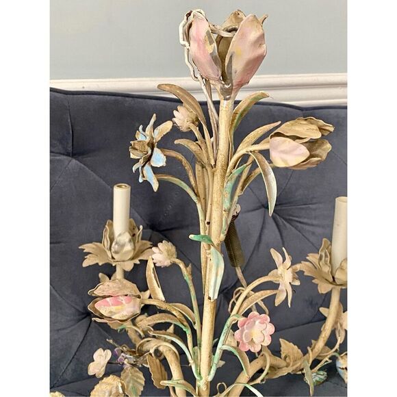 Pastel Pink, Blue and Mint Shabby Chic Florence Style Chandelier, 1960s Wrought - Picture 3 of 14